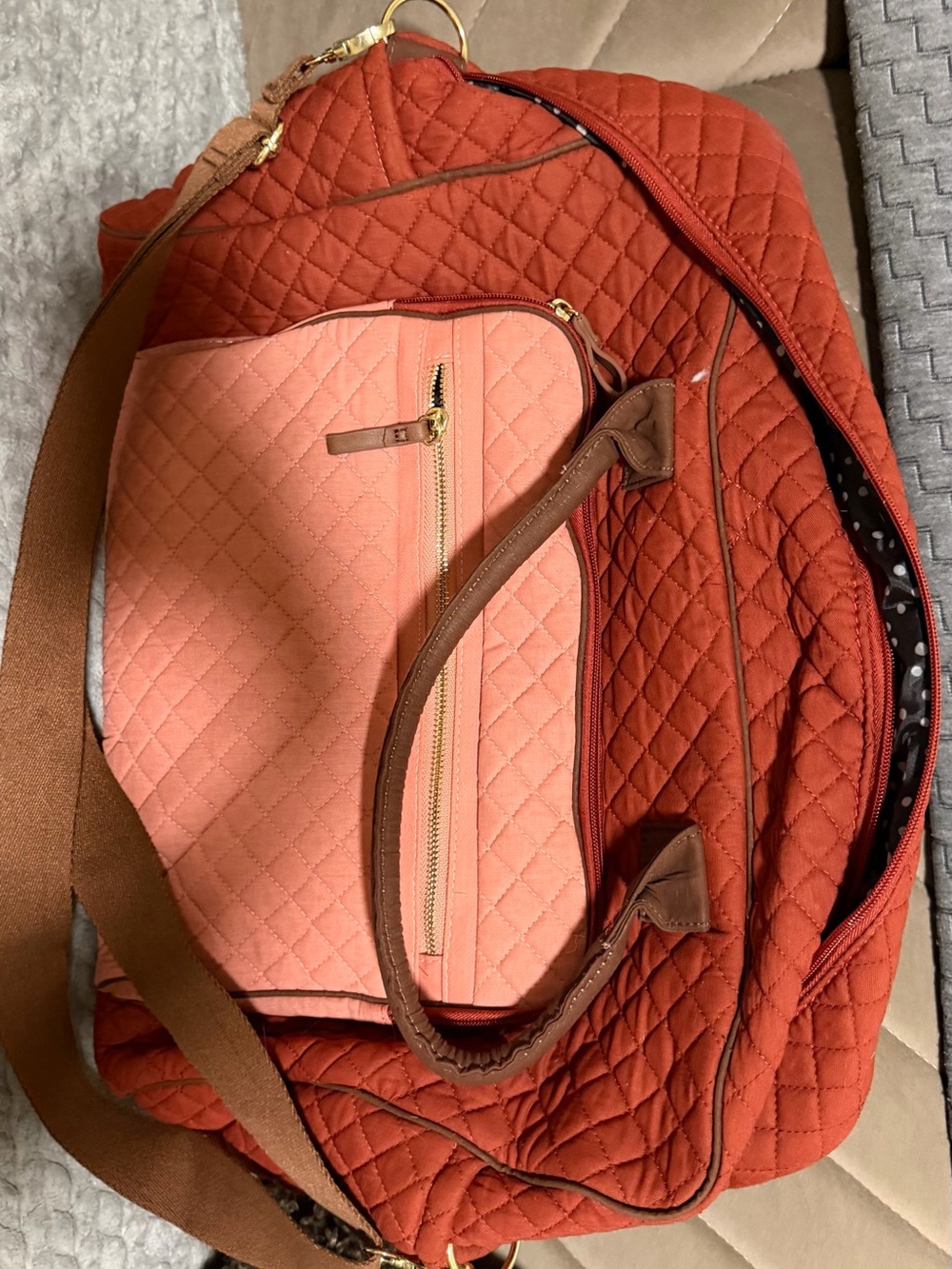 Quilted Coral Two-Tone Tote Bag - Women's Everyday Carry